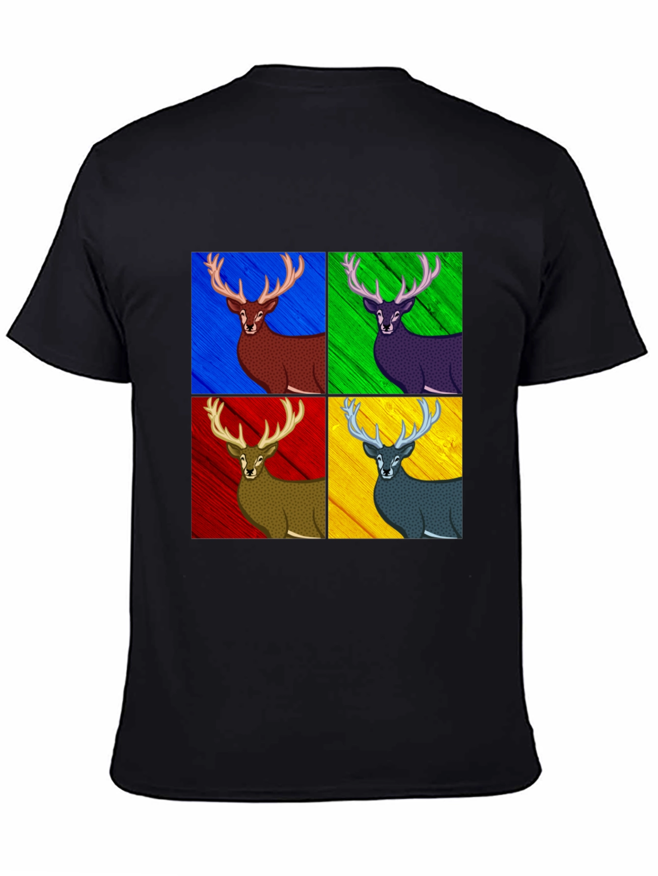 Pop Art Deer Graphic Tee - Black Cotton Blend
