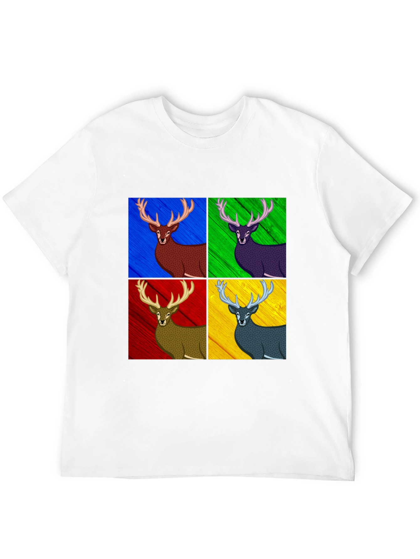 Pop Art Deer Graphic Tee - Black Cotton Blend