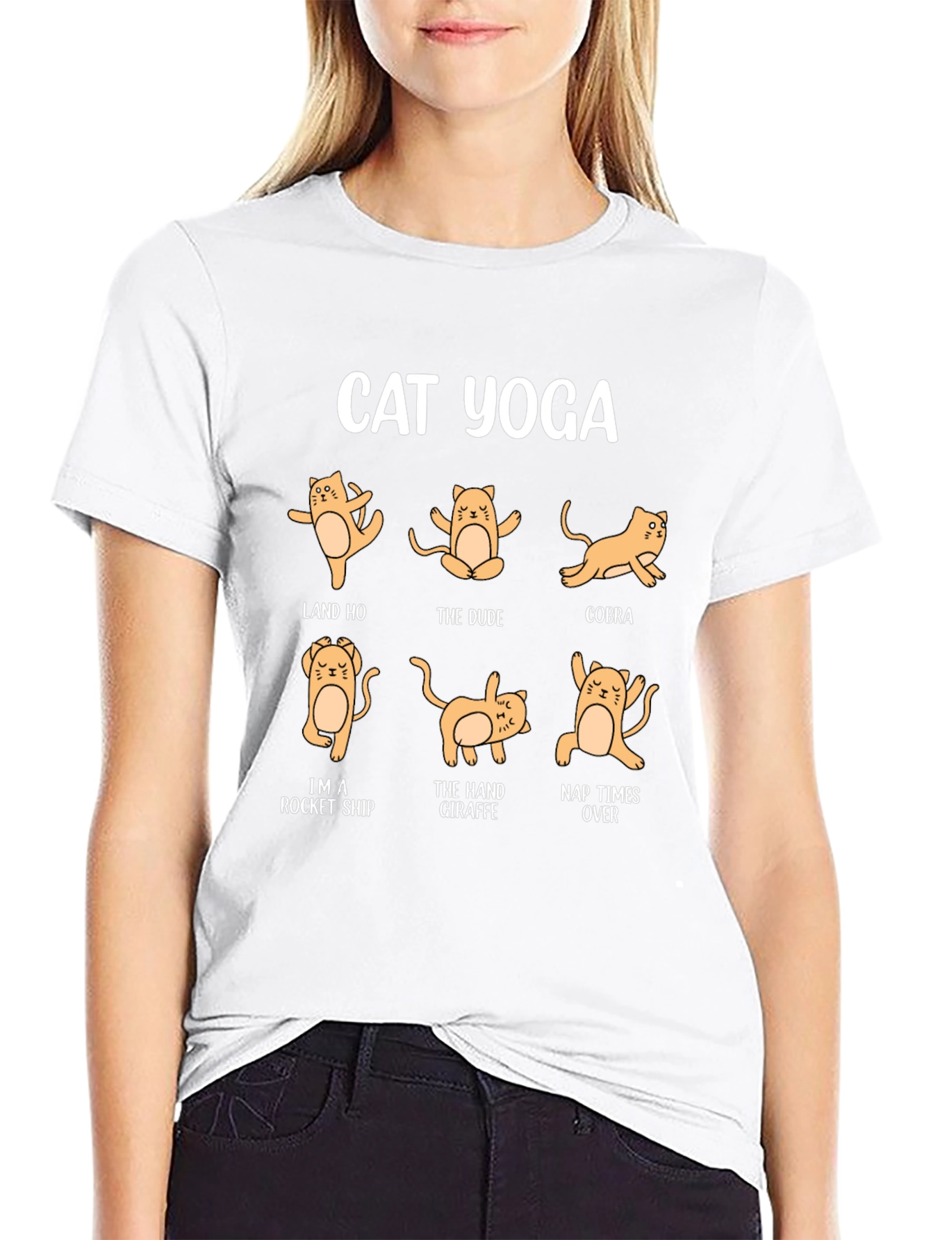Cat Yoga Black Graphic T-Shirt