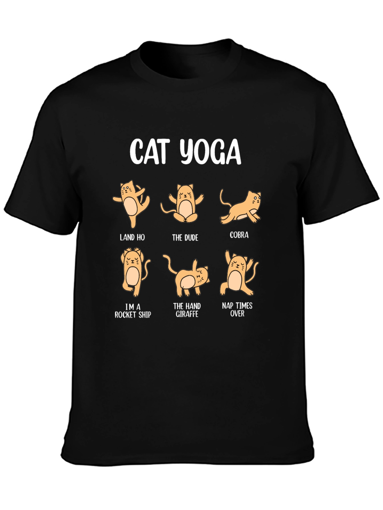 Cat Yoga Black Graphic T-Shirt