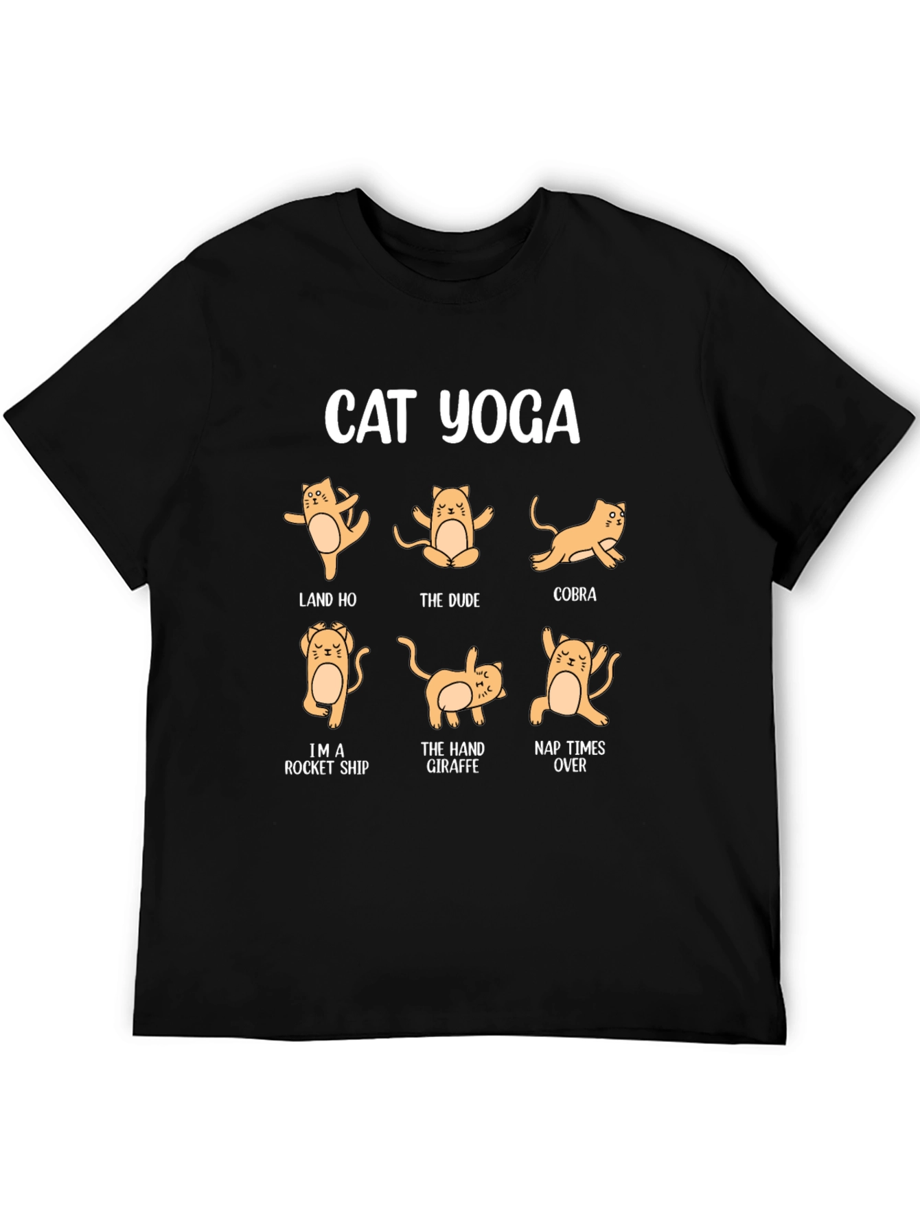 Cat Yoga Black Graphic T-Shirt