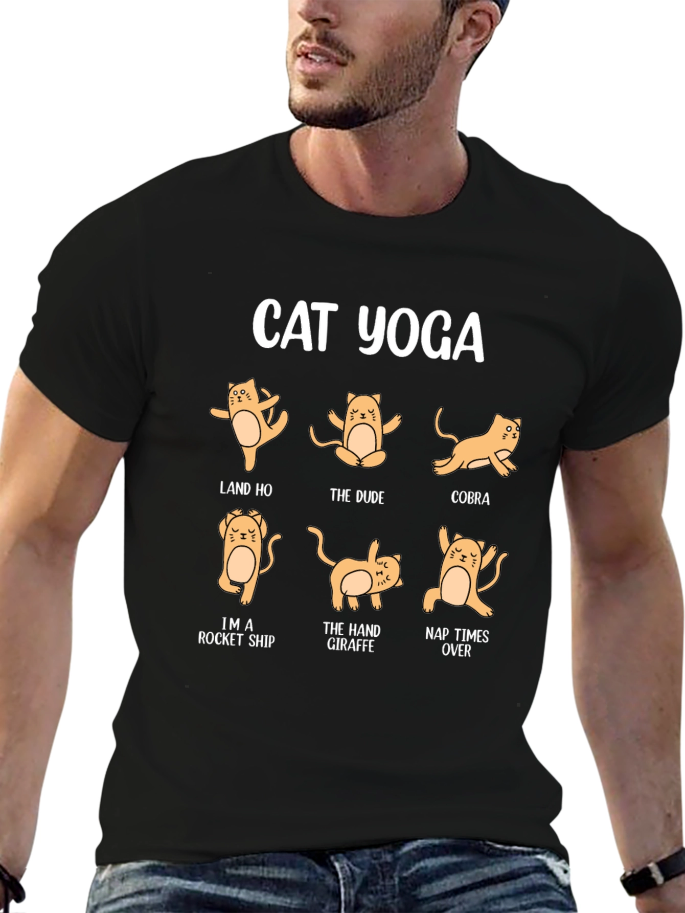Cat Yoga Black Graphic T-Shirt