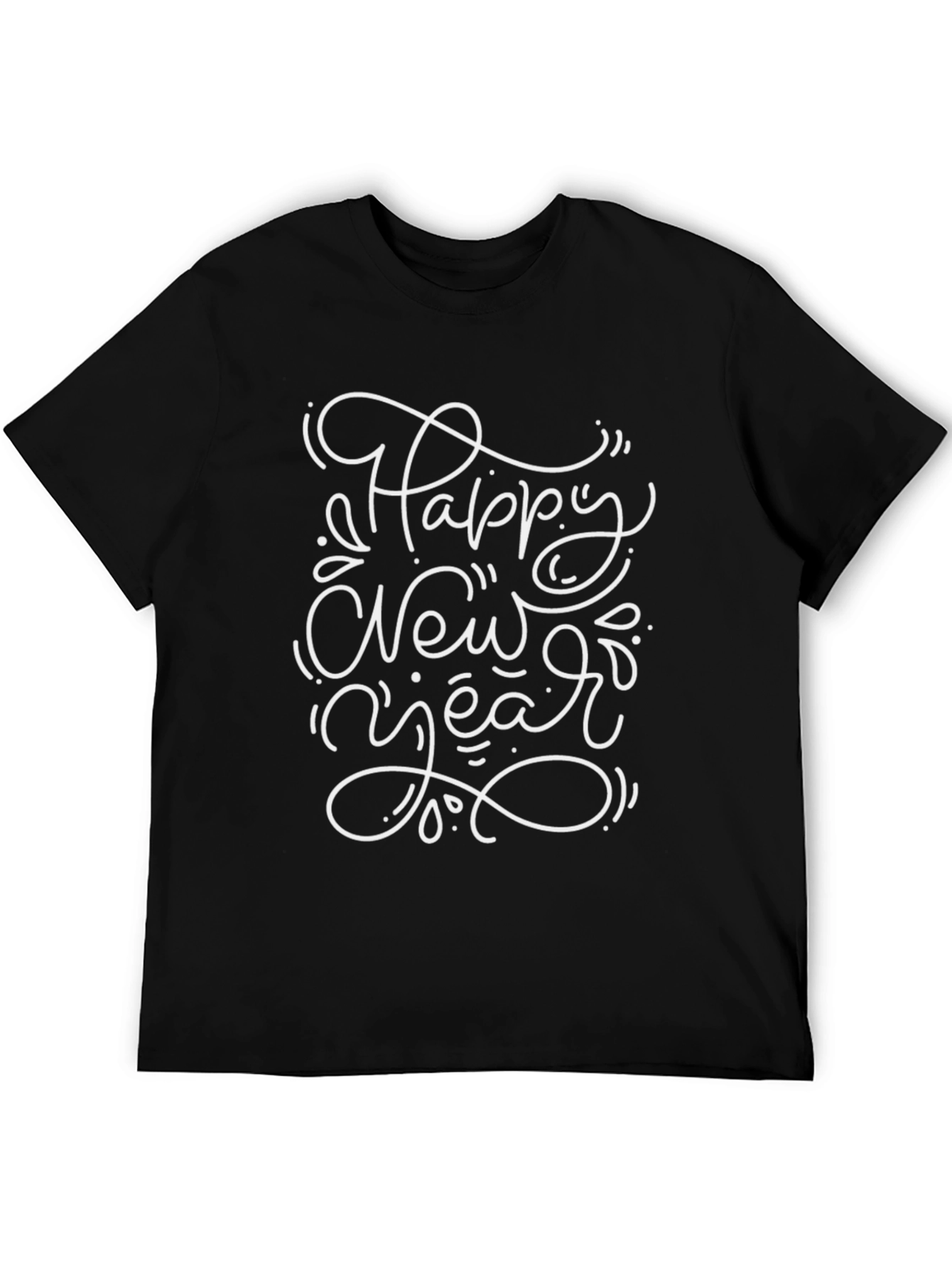 Happy New Year Graphic Black T-Shirt