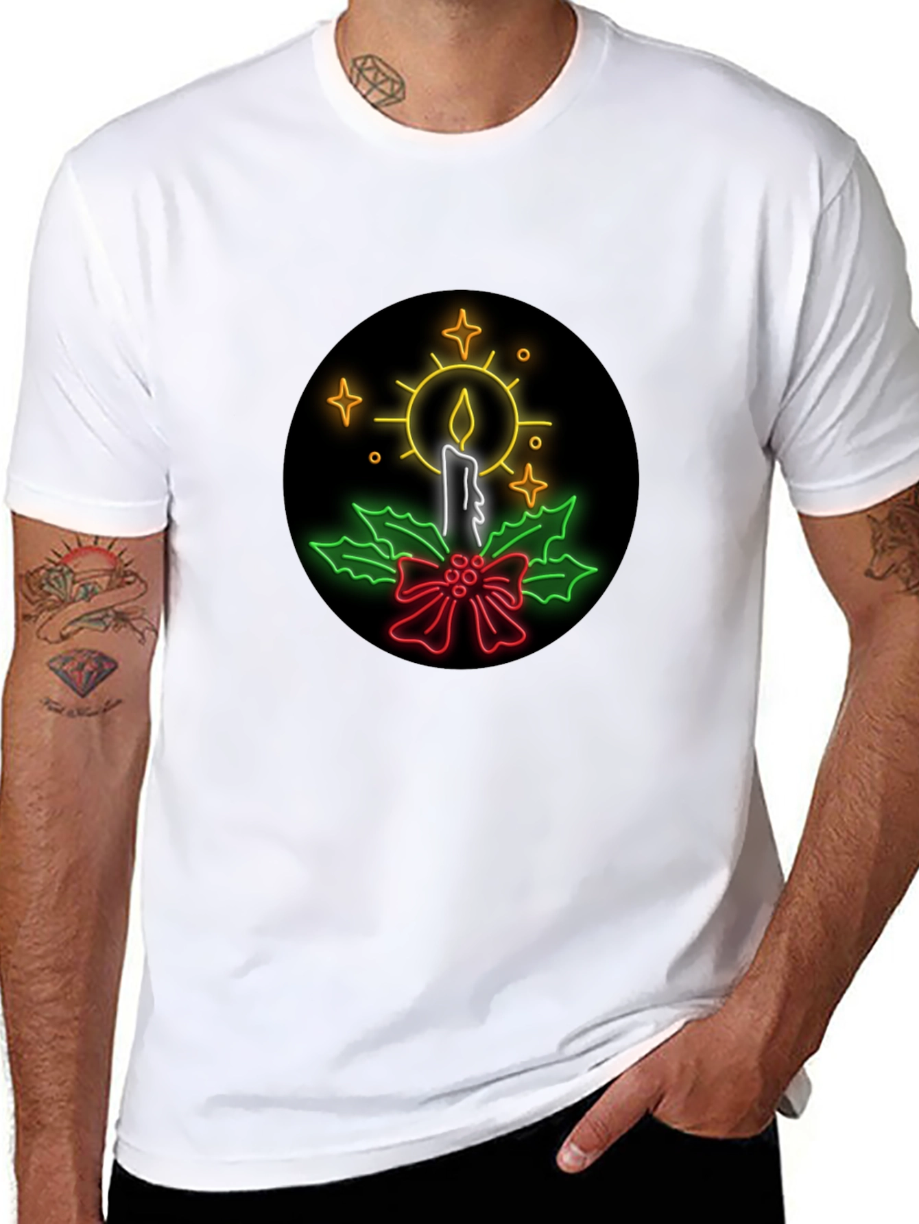 Neon Candle Christmas T-Shirt