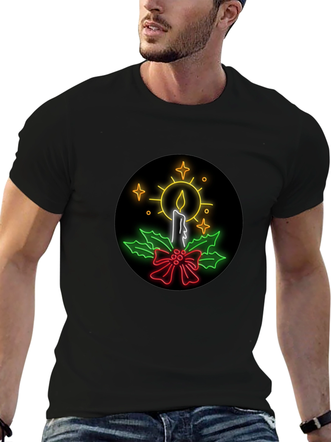 Neon Candle Christmas T-Shirt