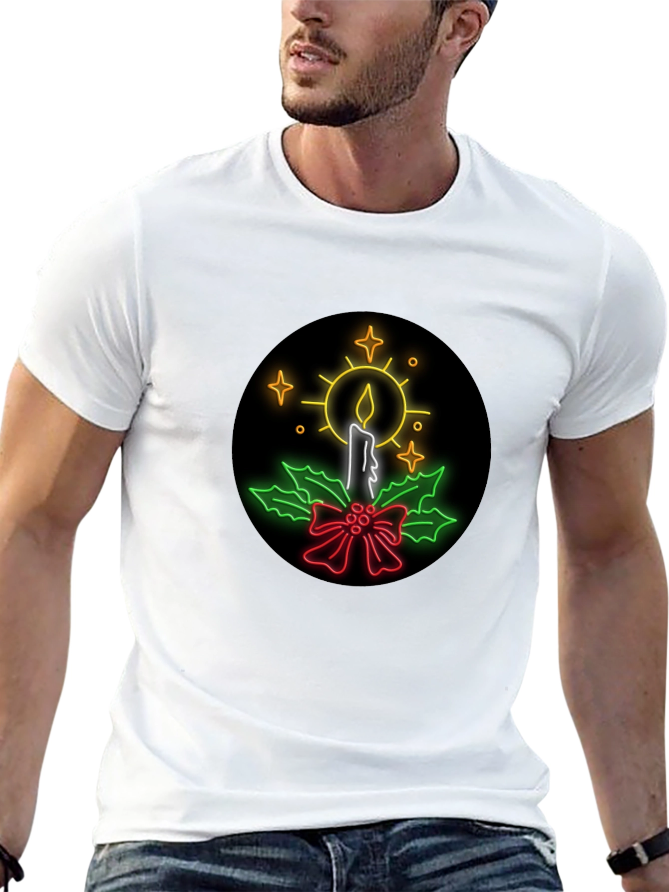 Neon Candle Christmas T-Shirt