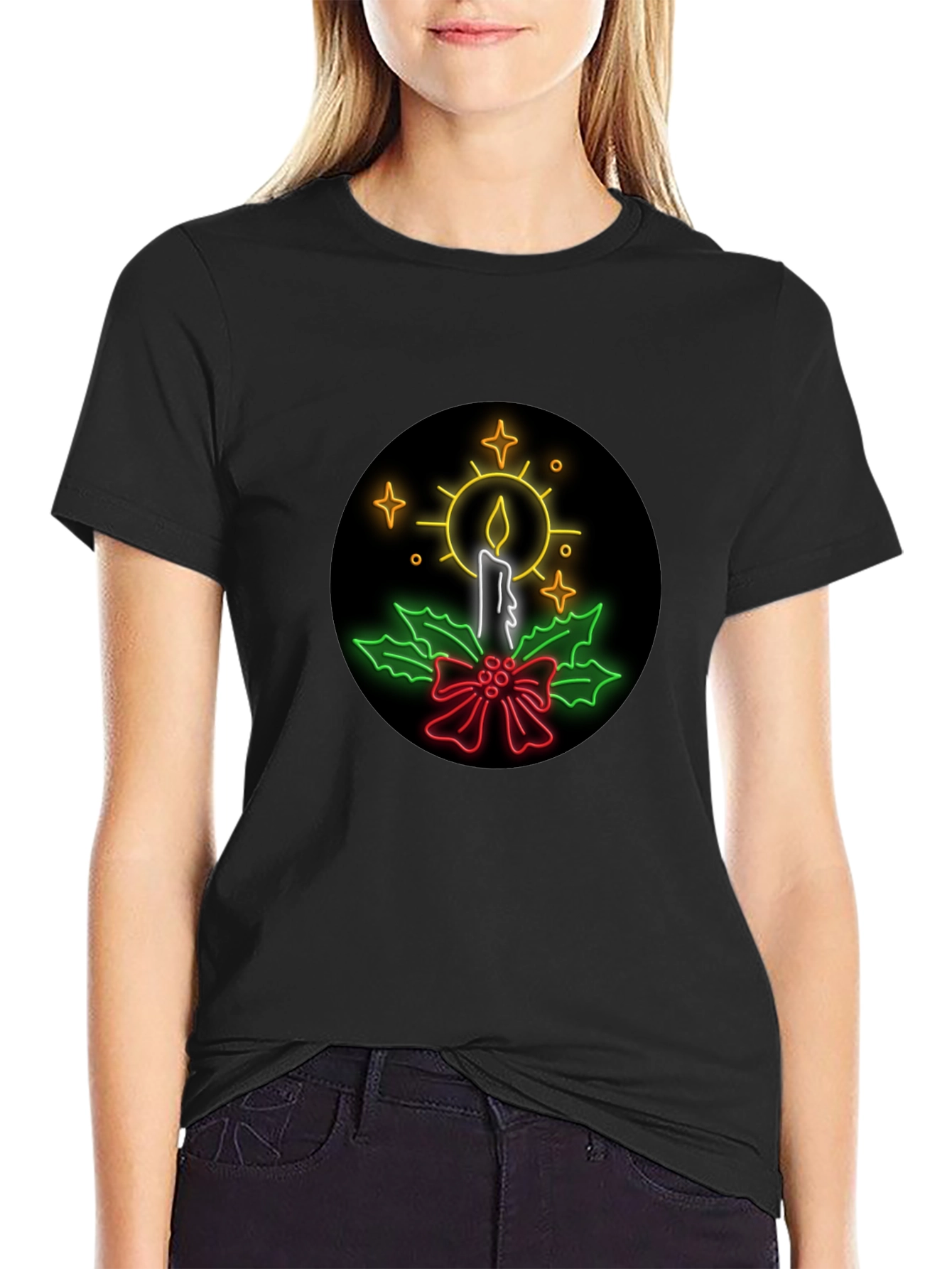 Neon Candle Christmas T-Shirt