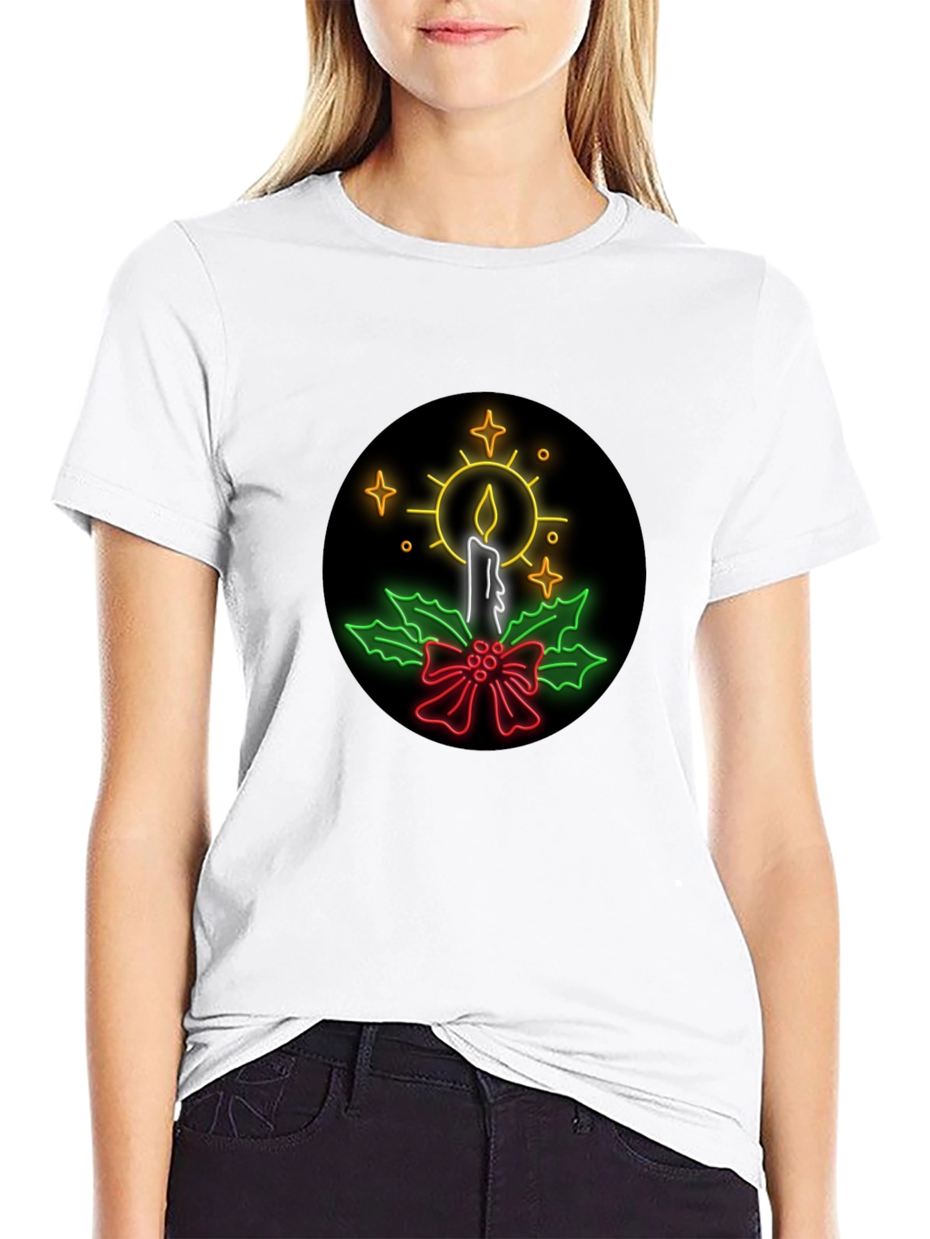 Neon Candle Christmas T-Shirt