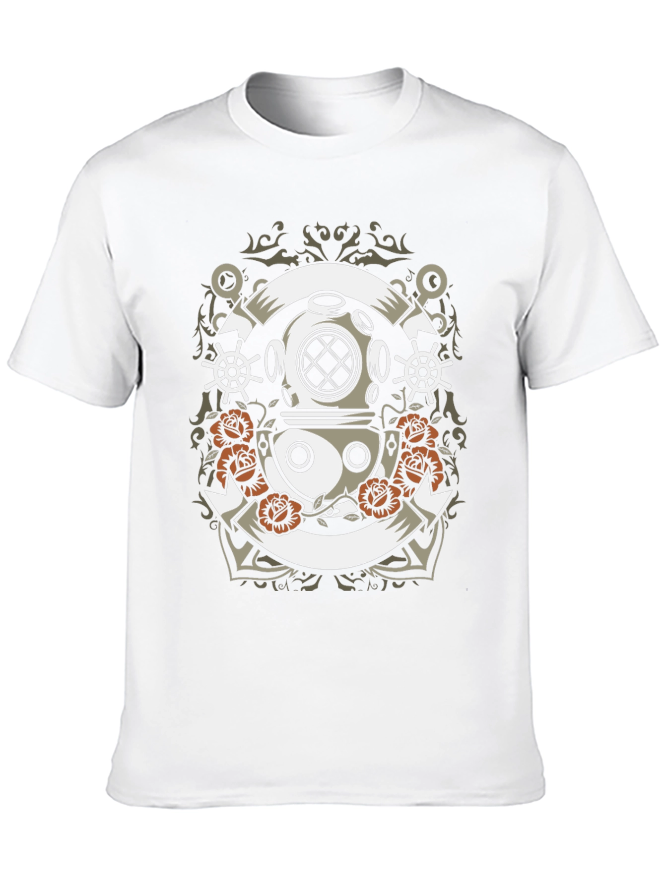 Diver Helmet & Roses Graphic Tee - Black