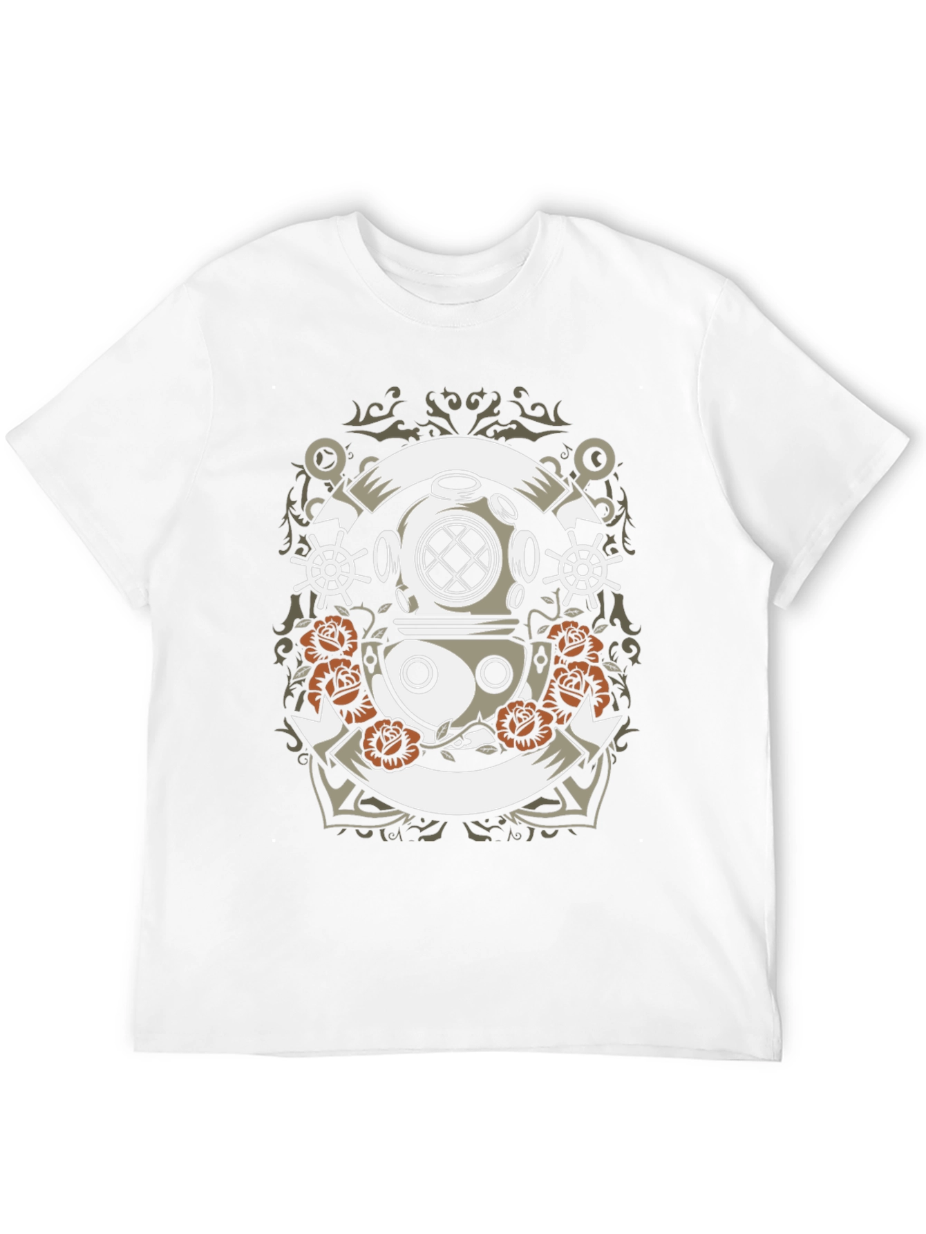 Diver Helmet & Roses Graphic Tee - Black