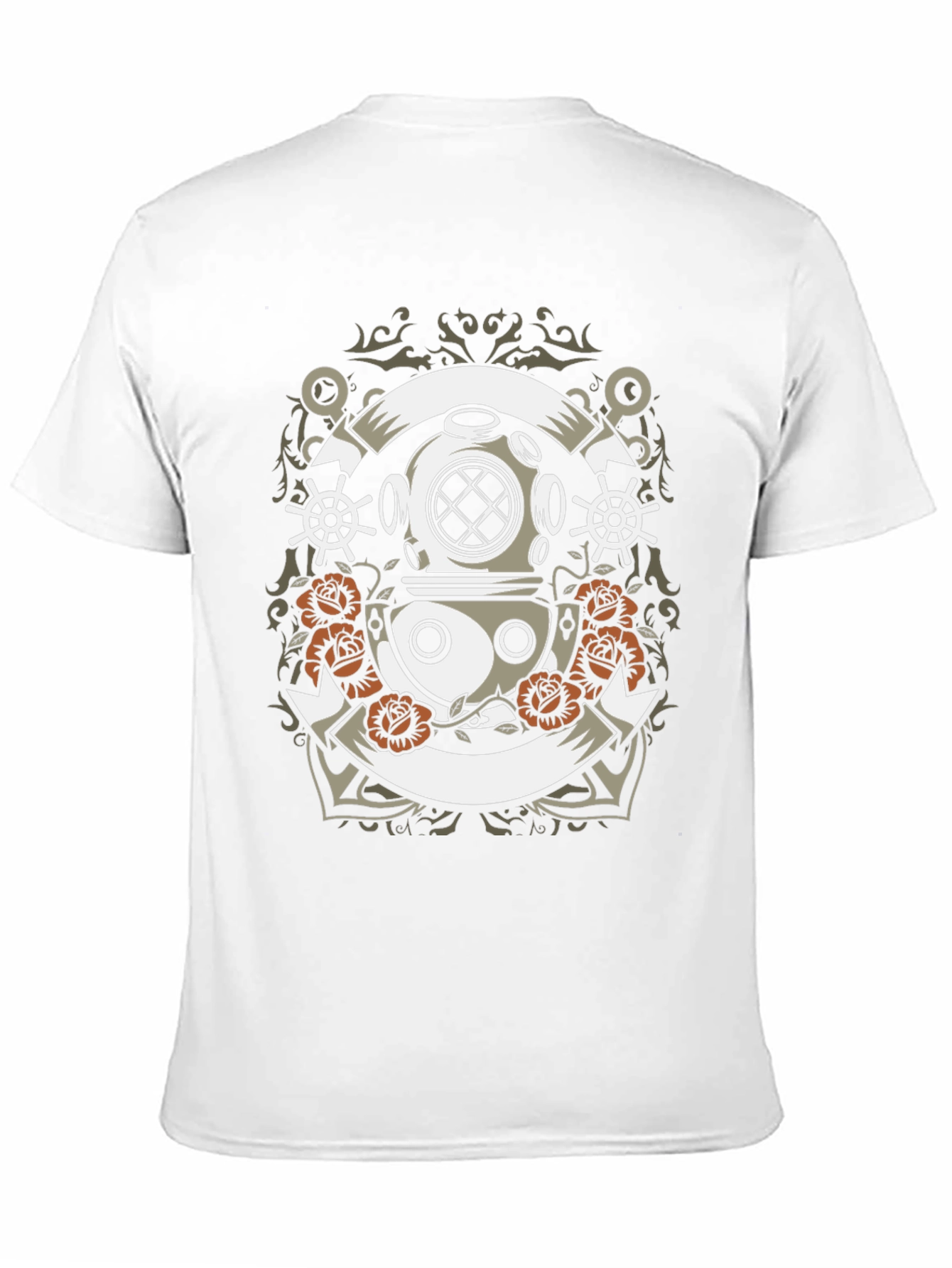 Diver Helmet & Roses Graphic Tee - Black