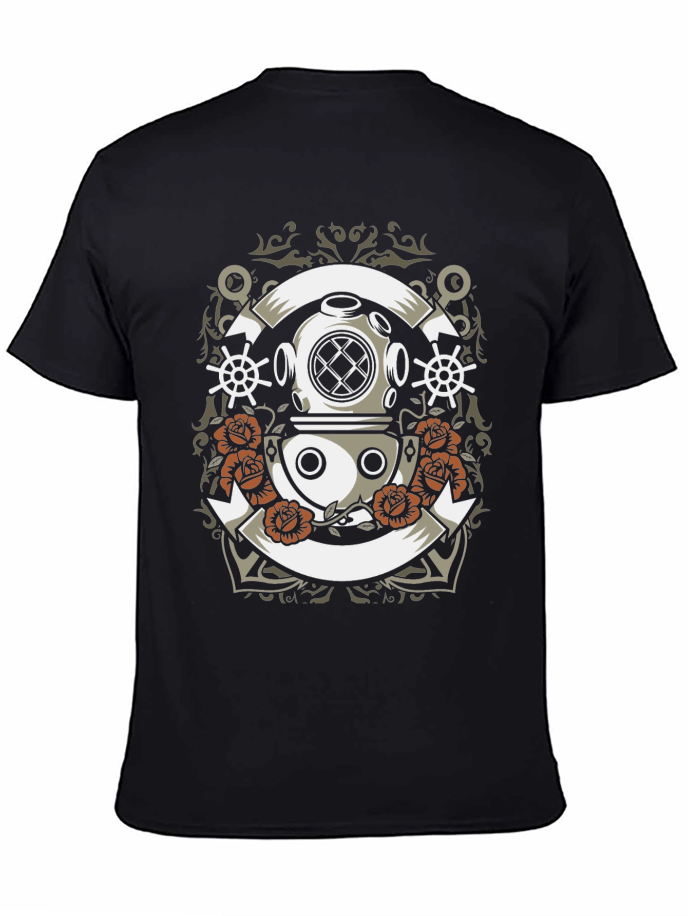 Diver Helmet & Roses Graphic Tee - Black