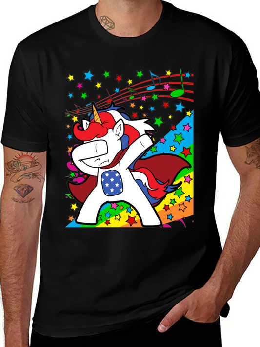 Patriotic Unicorn Dabbing USA Flag Mens T-Shirt