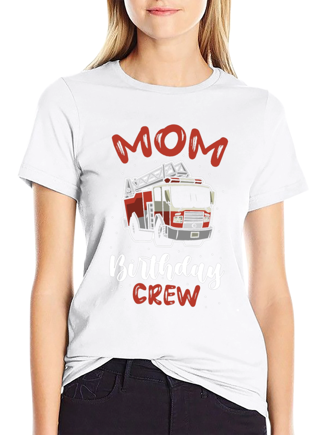 Mom Birthday Crew Firetruck Graphic T-Shirt