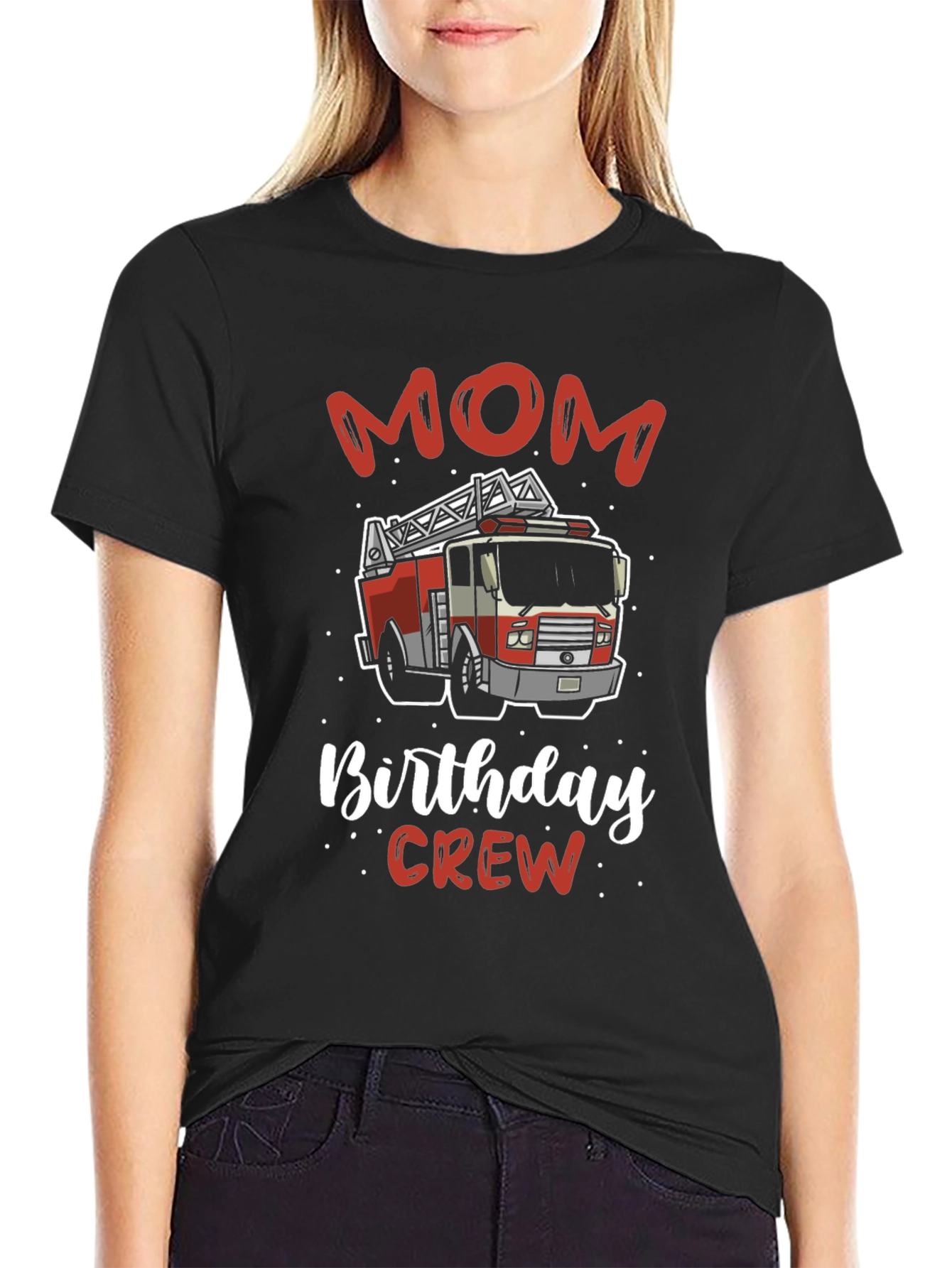 Mom Birthday Crew Firetruck Graphic T-Shirt