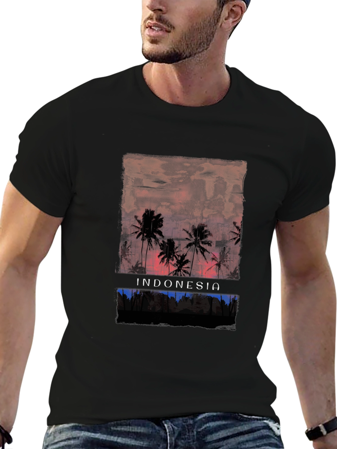 Indonesia Palm Tree Graphic Tee - Black