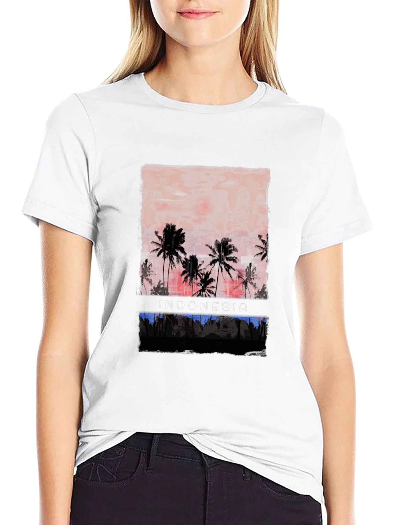 Indonesia Palm Tree Graphic Tee - Black