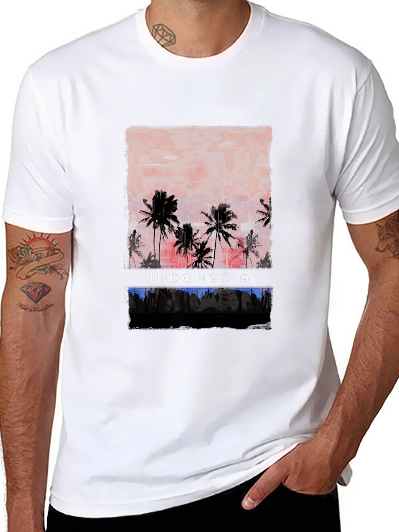 Indonesia Palm Tree Graphic Tee - Black