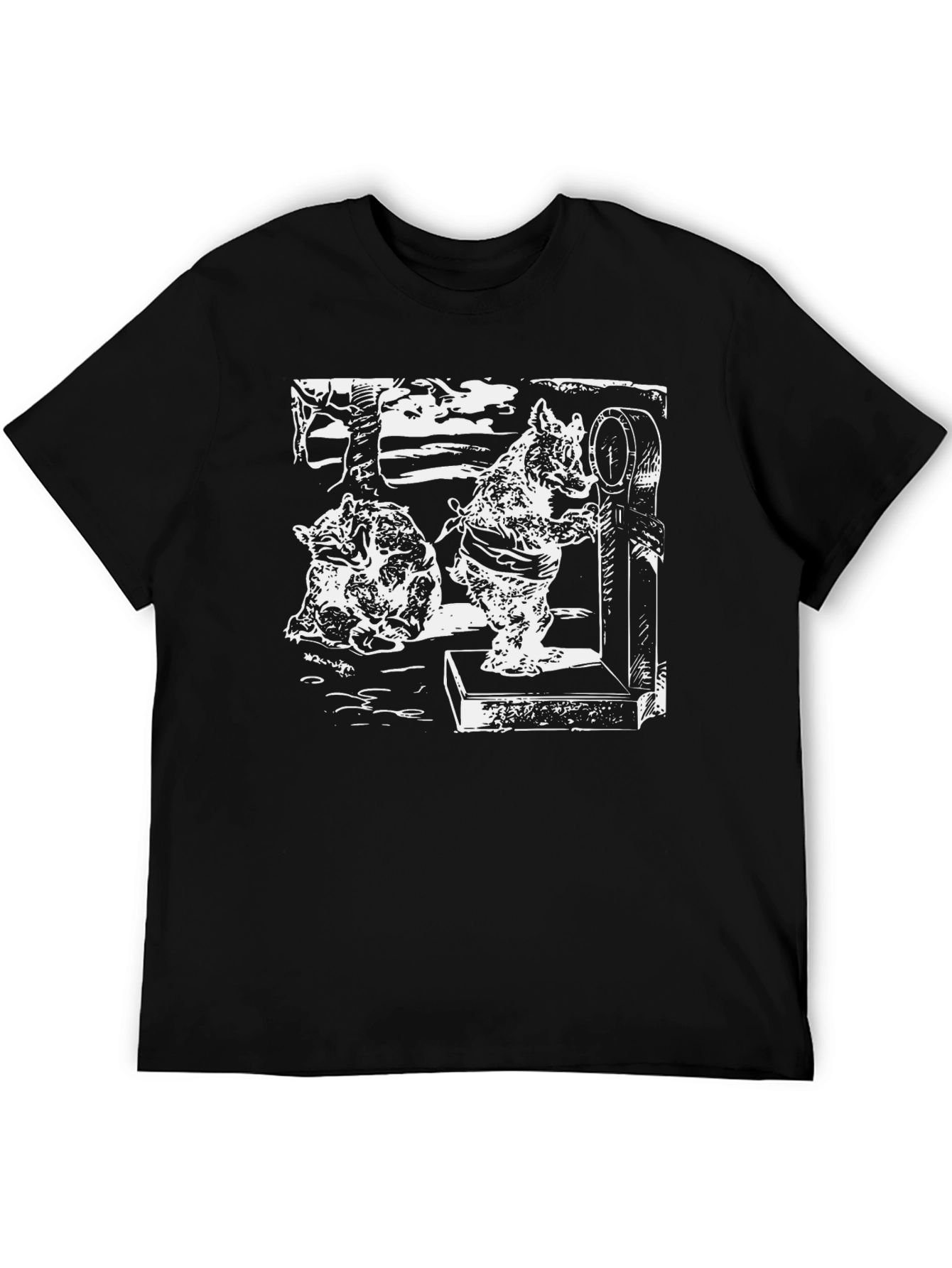 Black T-Shirt with Boar Weighing Drawing