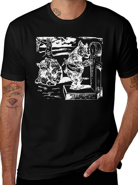 Black T-Shirt with Boar Weighing Drawing