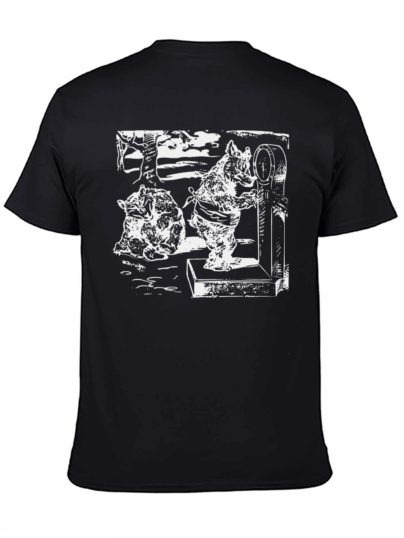 Black T-Shirt with Boar Weighing Drawing