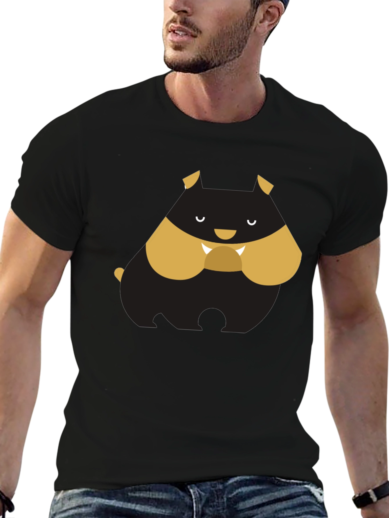 Cartoon Bulldog Graphic Tee - Black T-Shirt