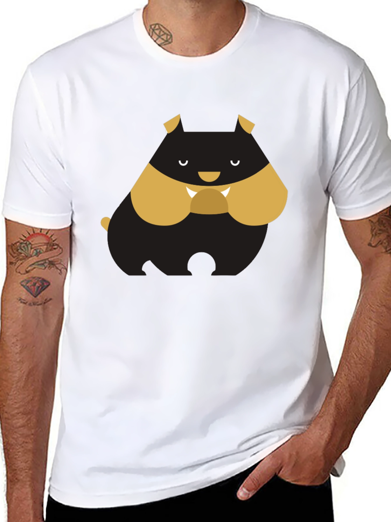 Cartoon Bulldog Graphic Tee - Black T-Shirt