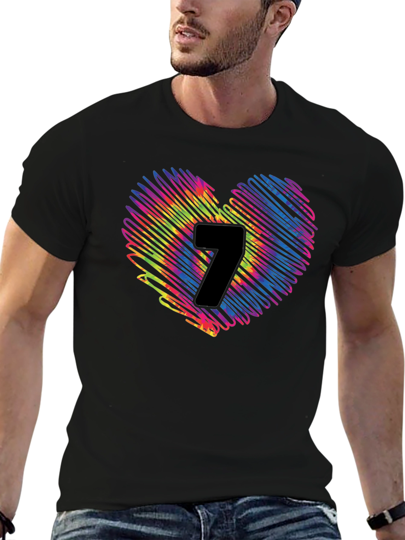 Heart 7 Graphic Tee - Casual Black T-Shirt