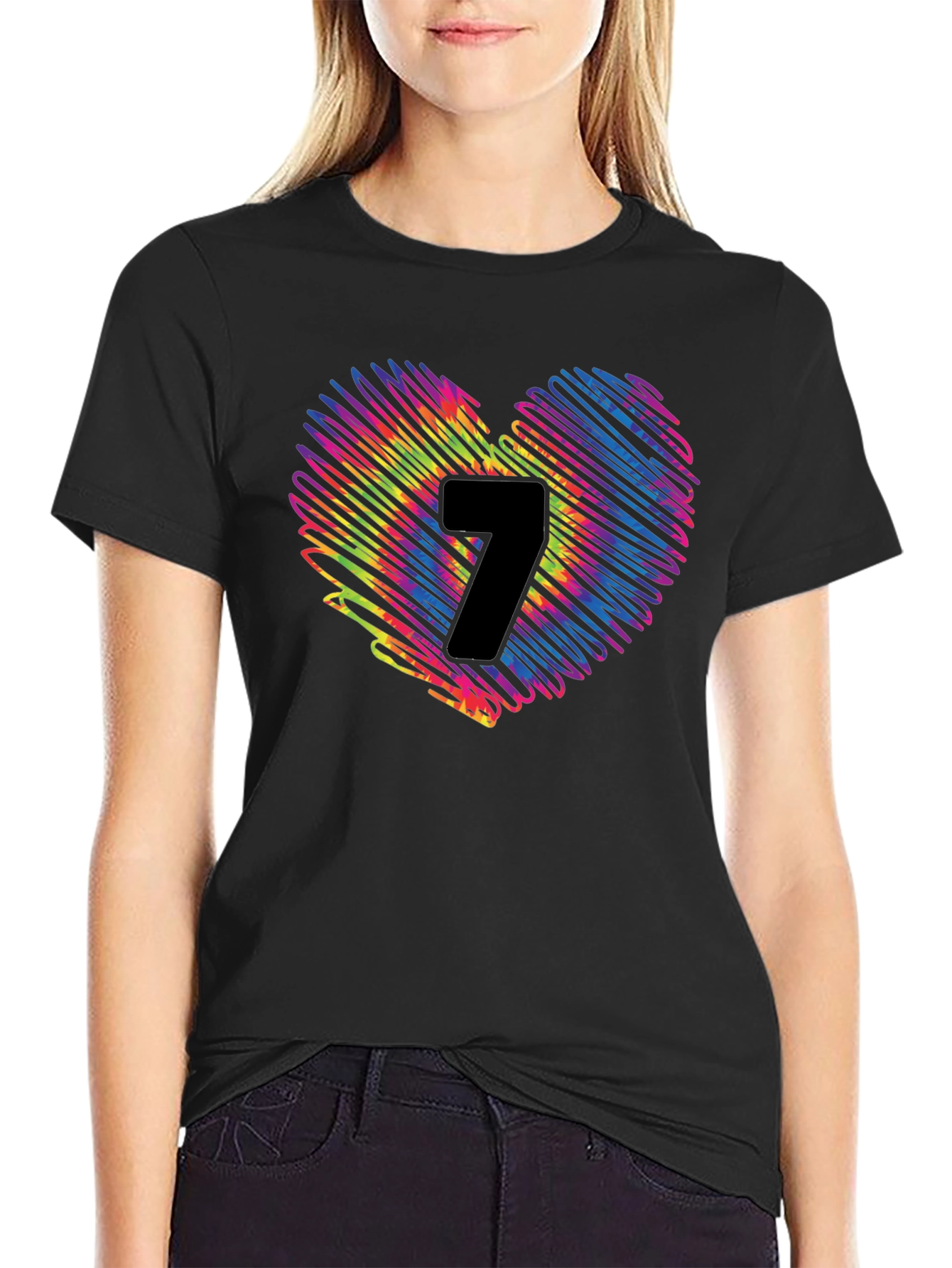 Heart 7 Graphic Tee - Casual Black T-Shirt
