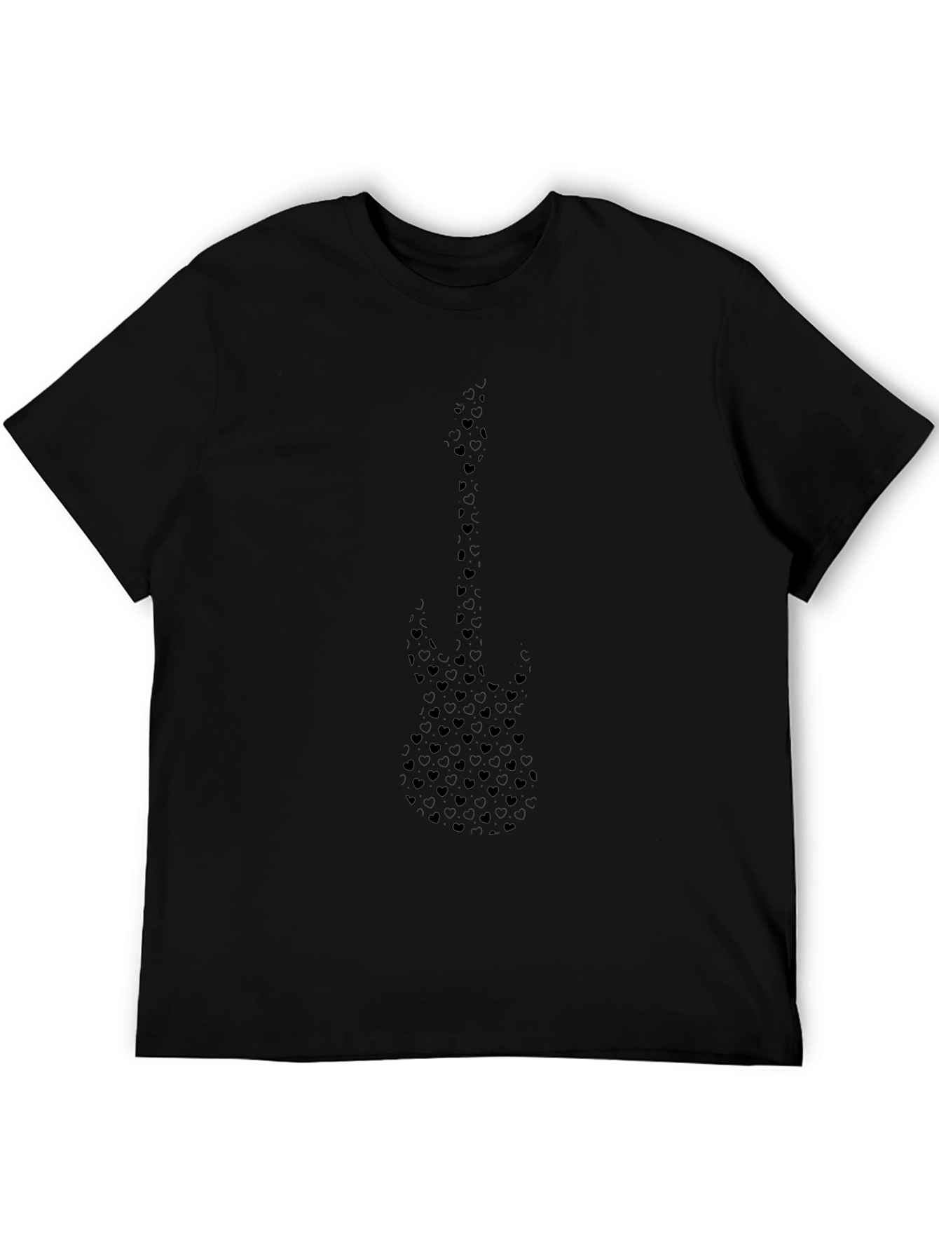 Black Guitar Heart Pattern T-Shirt