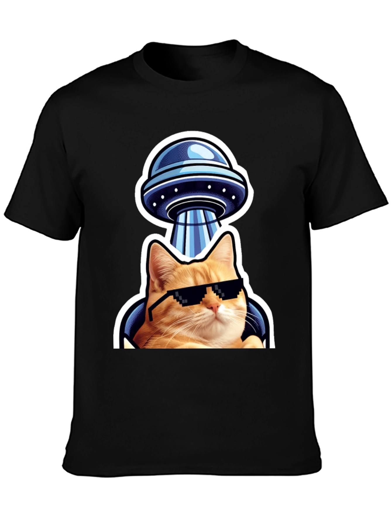 Cool Cat UFO T-Shirt - Black Cotton Tee