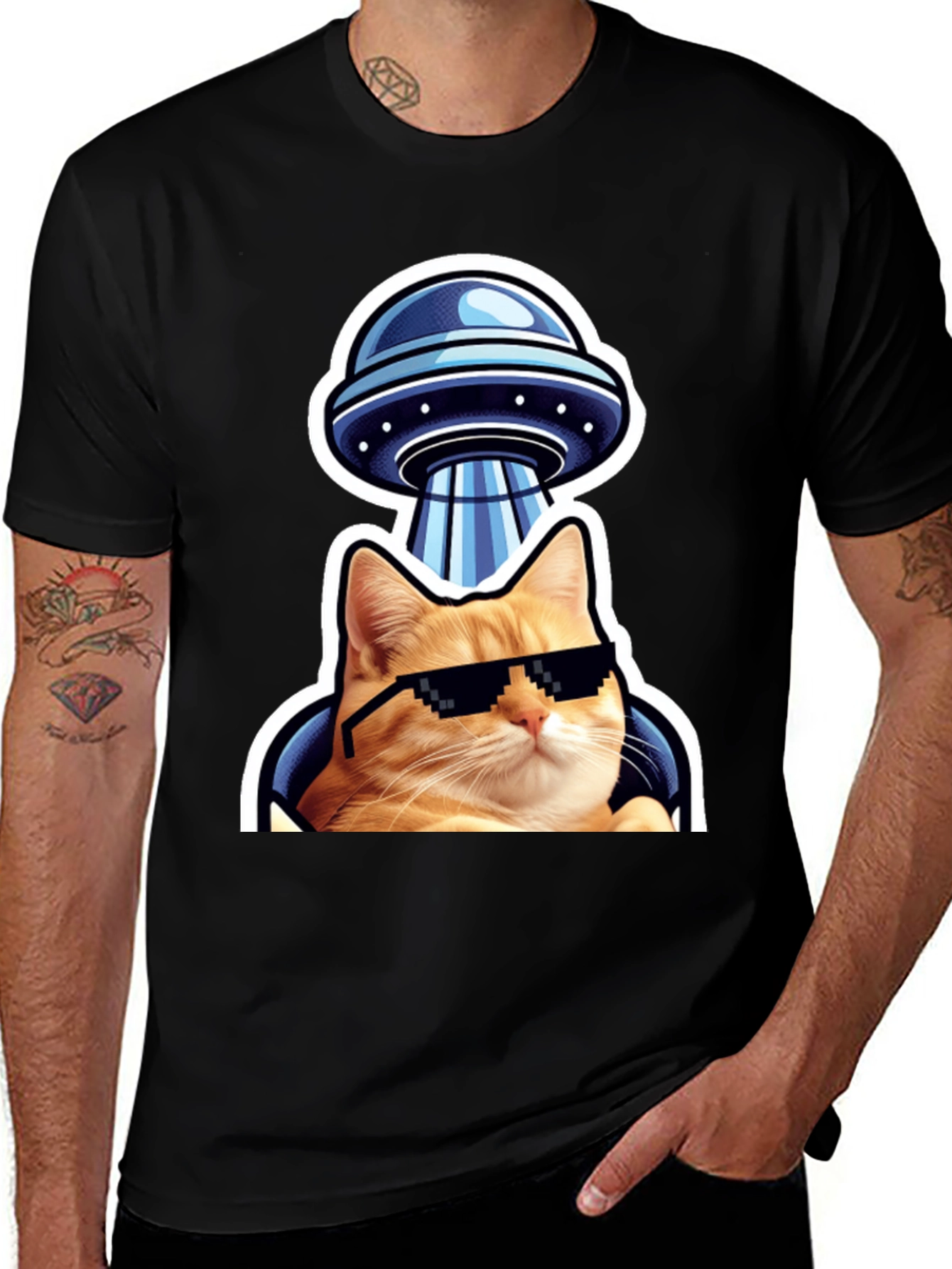 Cool Cat UFO T-Shirt - Black Cotton Tee
