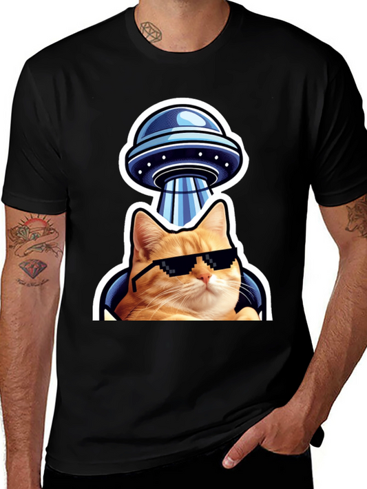 Cool Cat UFO T-Shirt - Black Cotton Tee