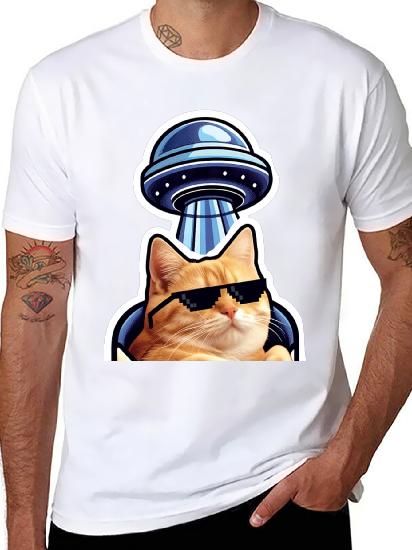 Cool Cat UFO T-Shirt - Black Cotton Tee