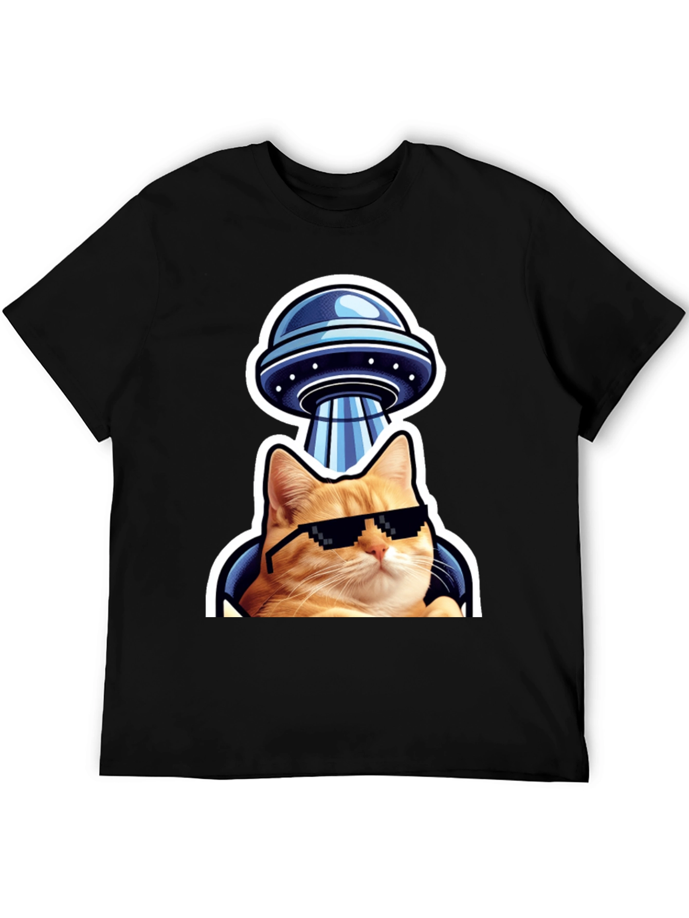 Cool Cat UFO T-Shirt - Black Cotton Tee