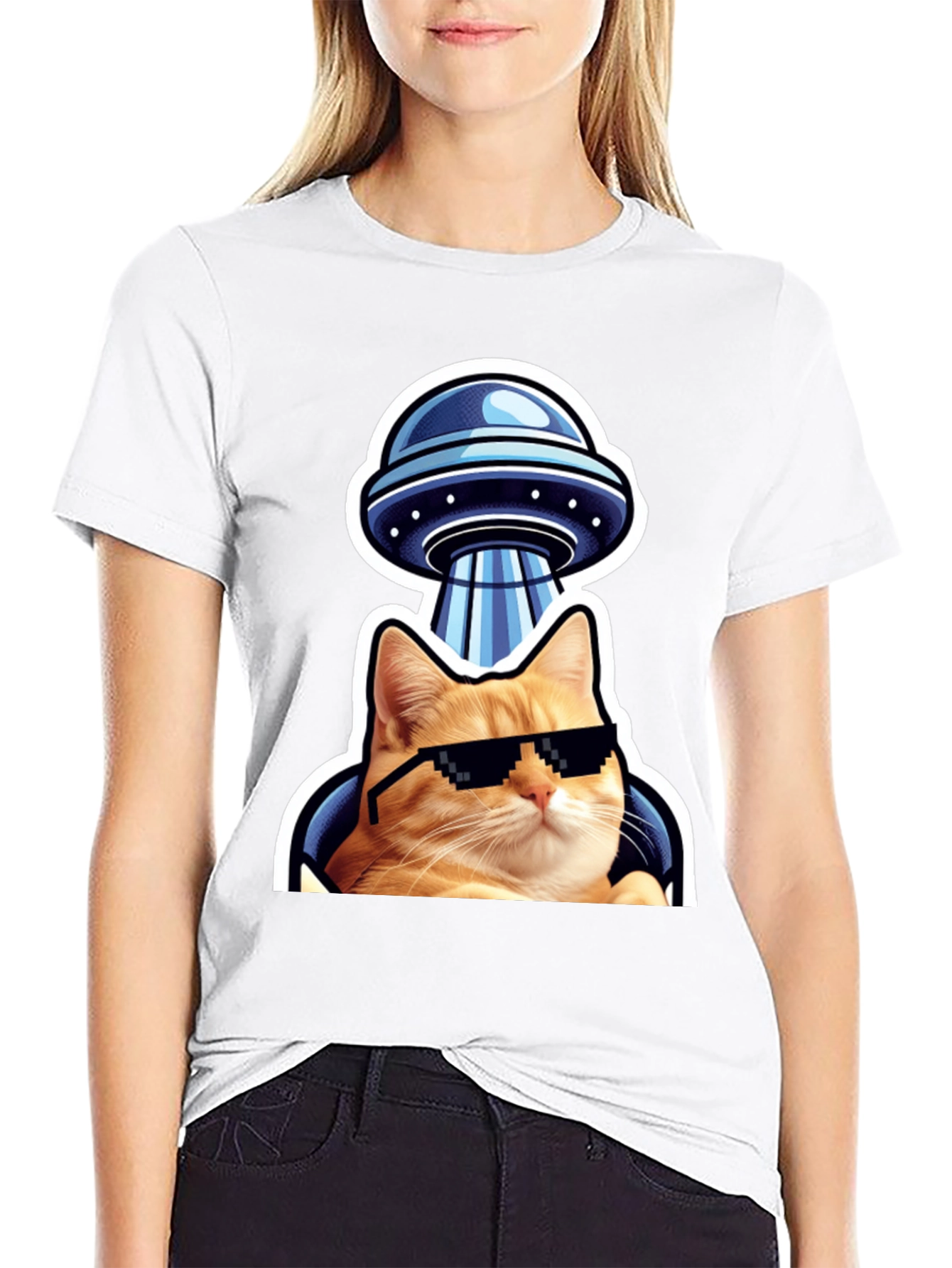 Cool Cat UFO T-Shirt - Black Cotton Tee