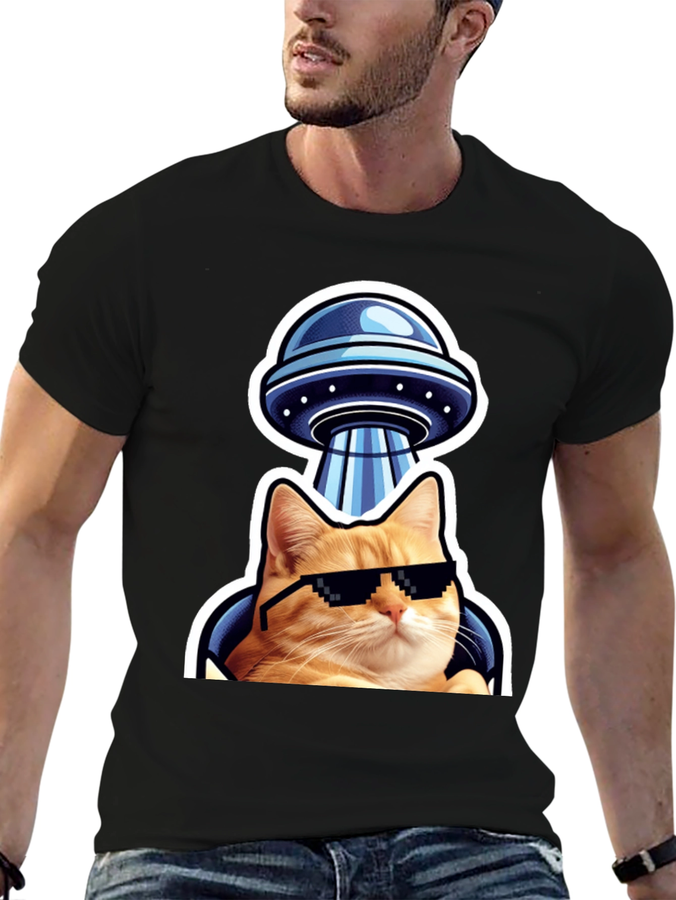 Cool Cat UFO T-Shirt - Black Cotton Tee
