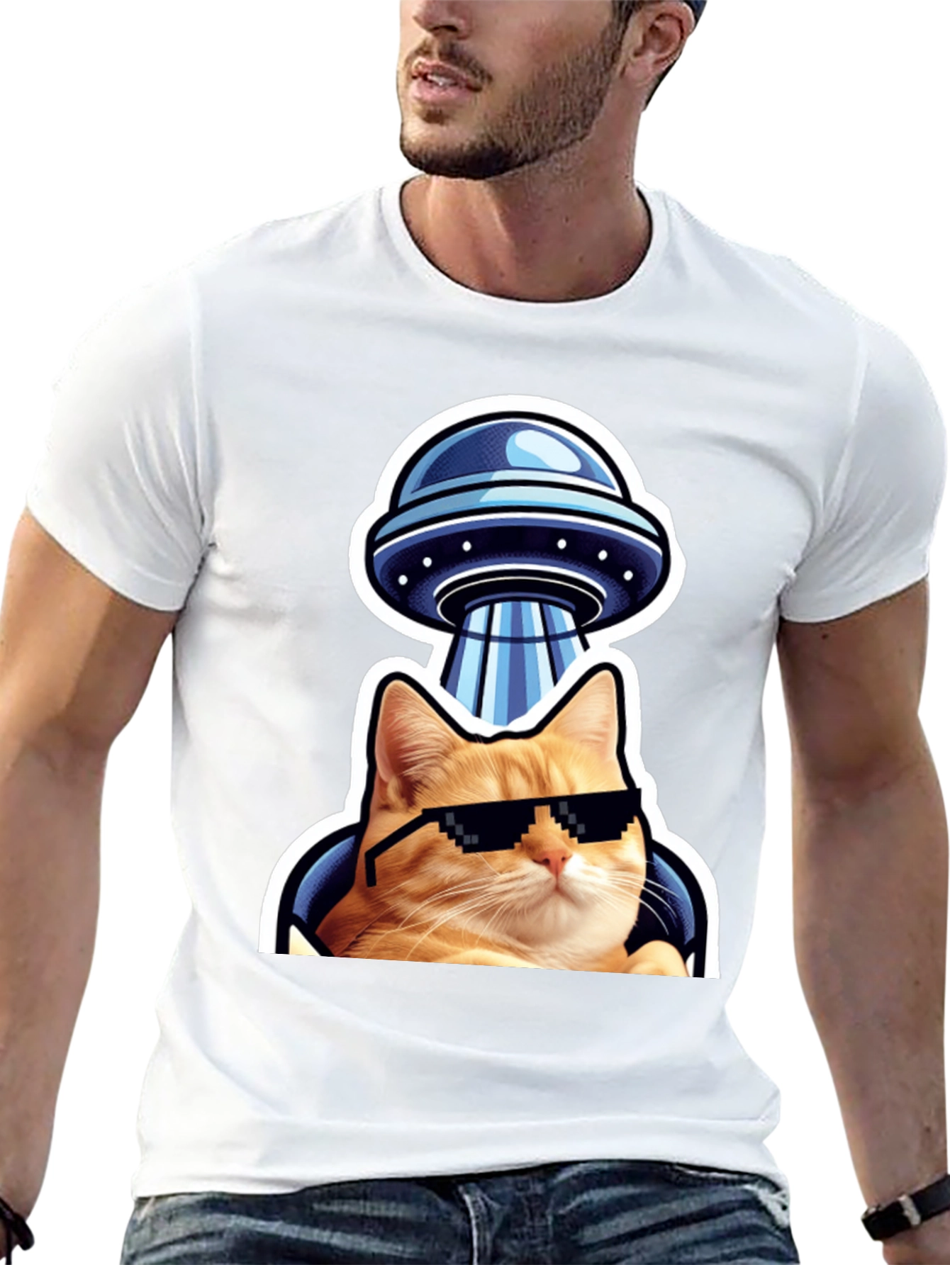 Cool Cat UFO T-Shirt - Black Cotton Tee