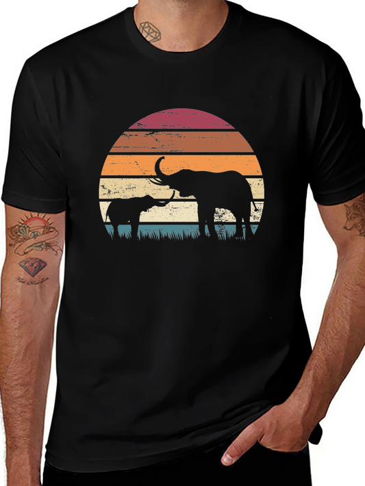 Elephant Sunset Graphic Tee - Retro Style