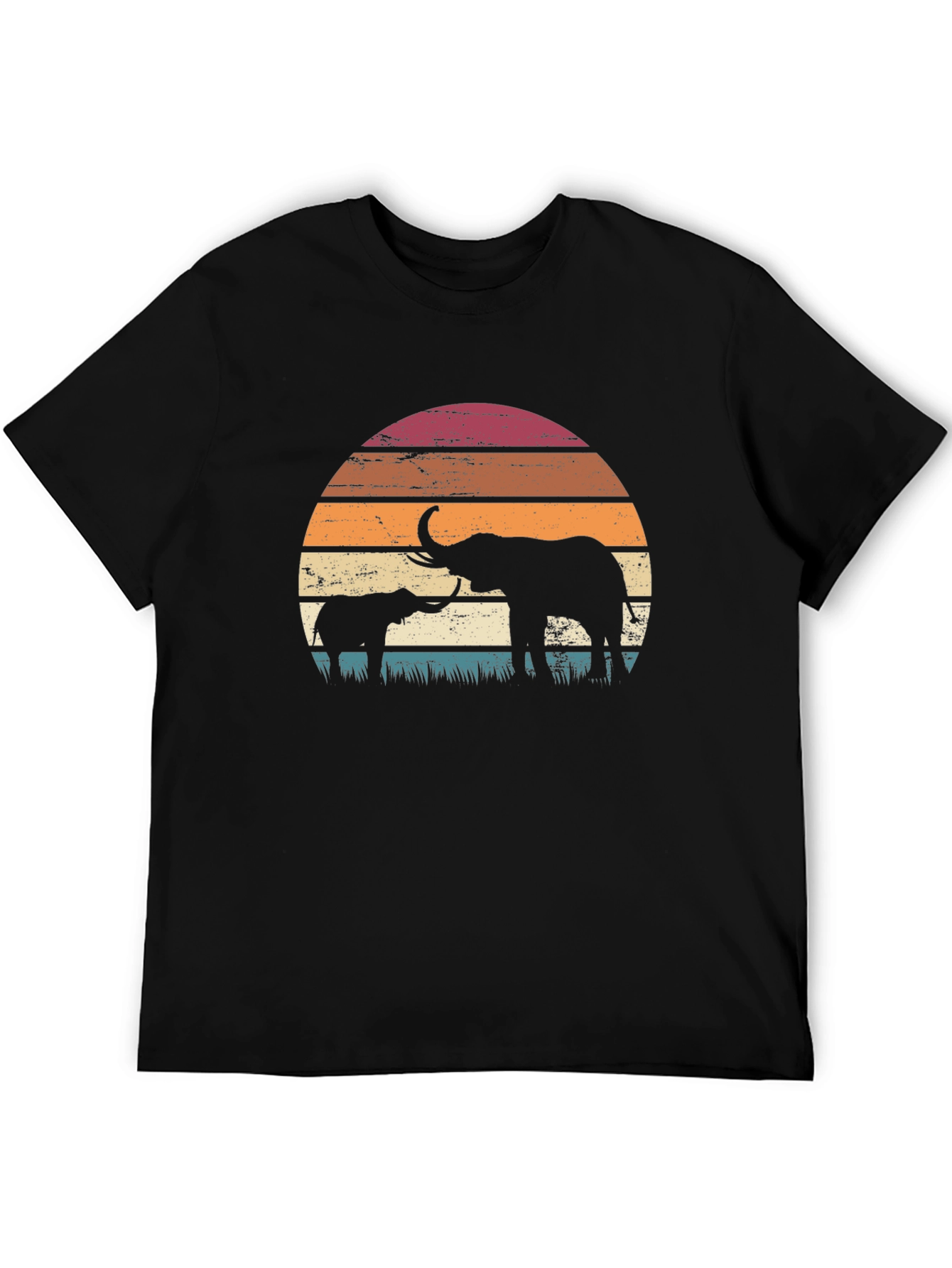 Elephant Sunset Graphic Tee - Retro Style