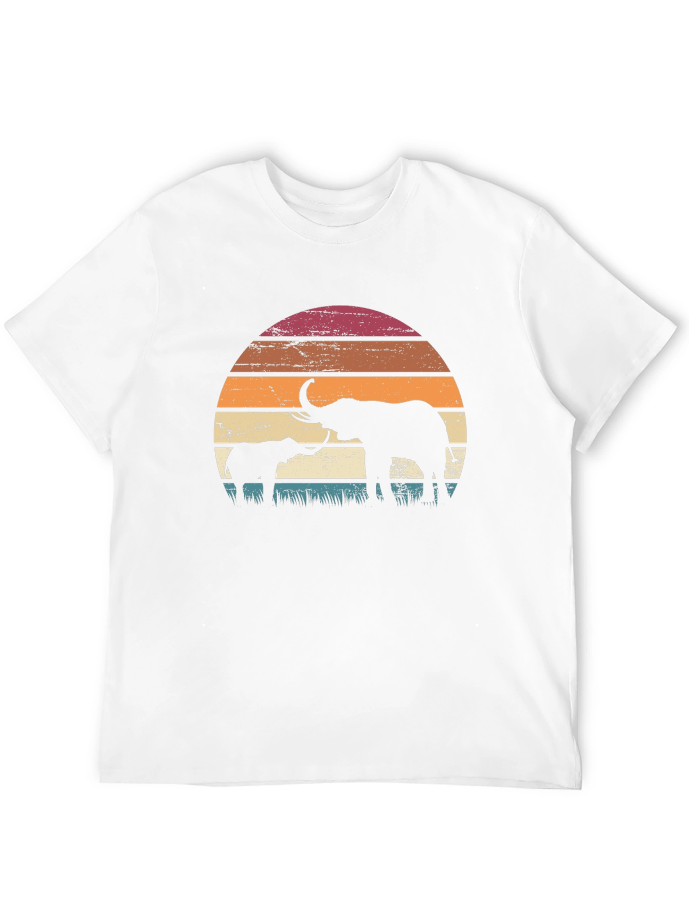 Elephant Sunset Graphic Tee - Retro Style