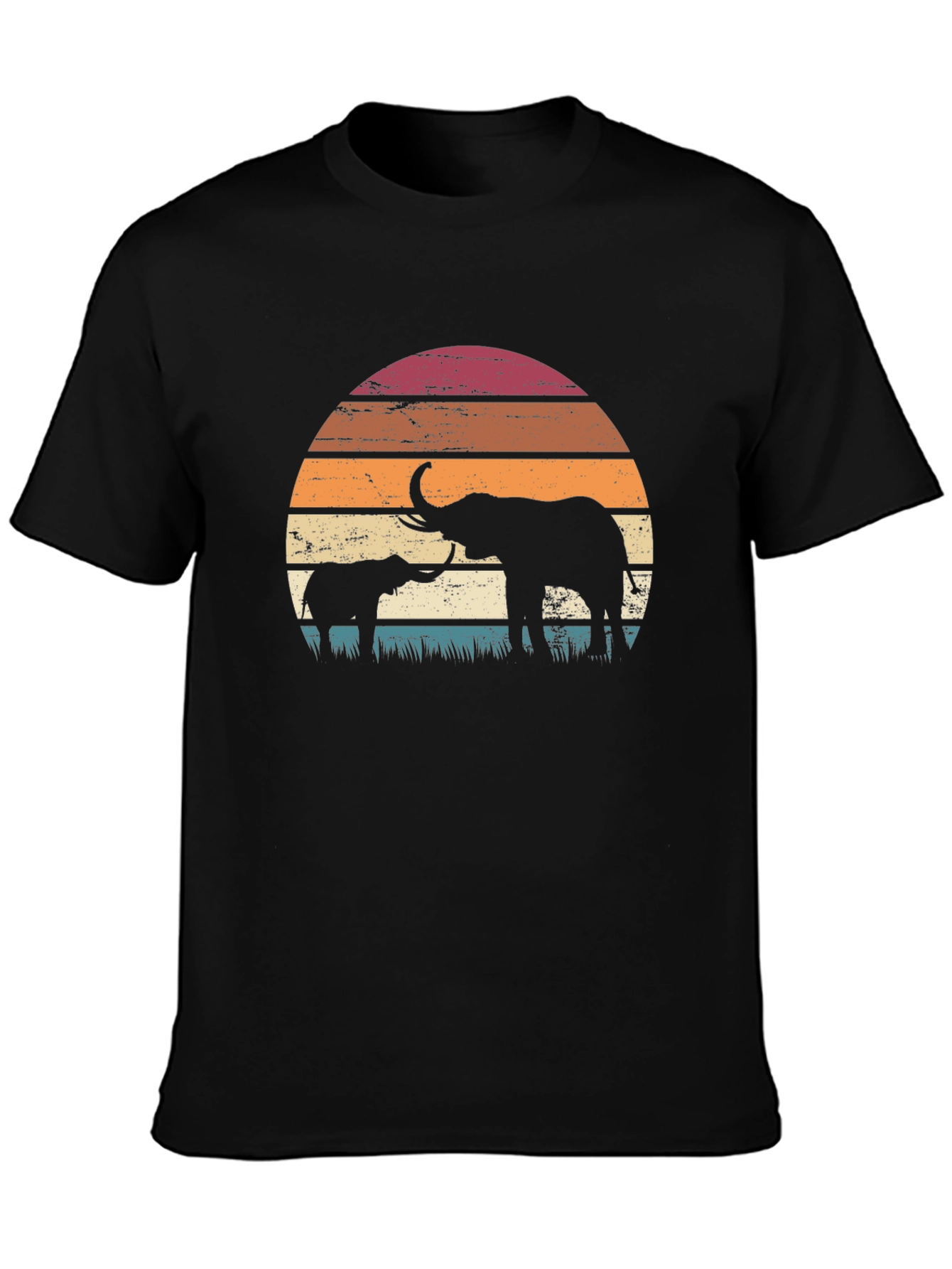 Elephant Sunset Graphic Tee - Retro Style