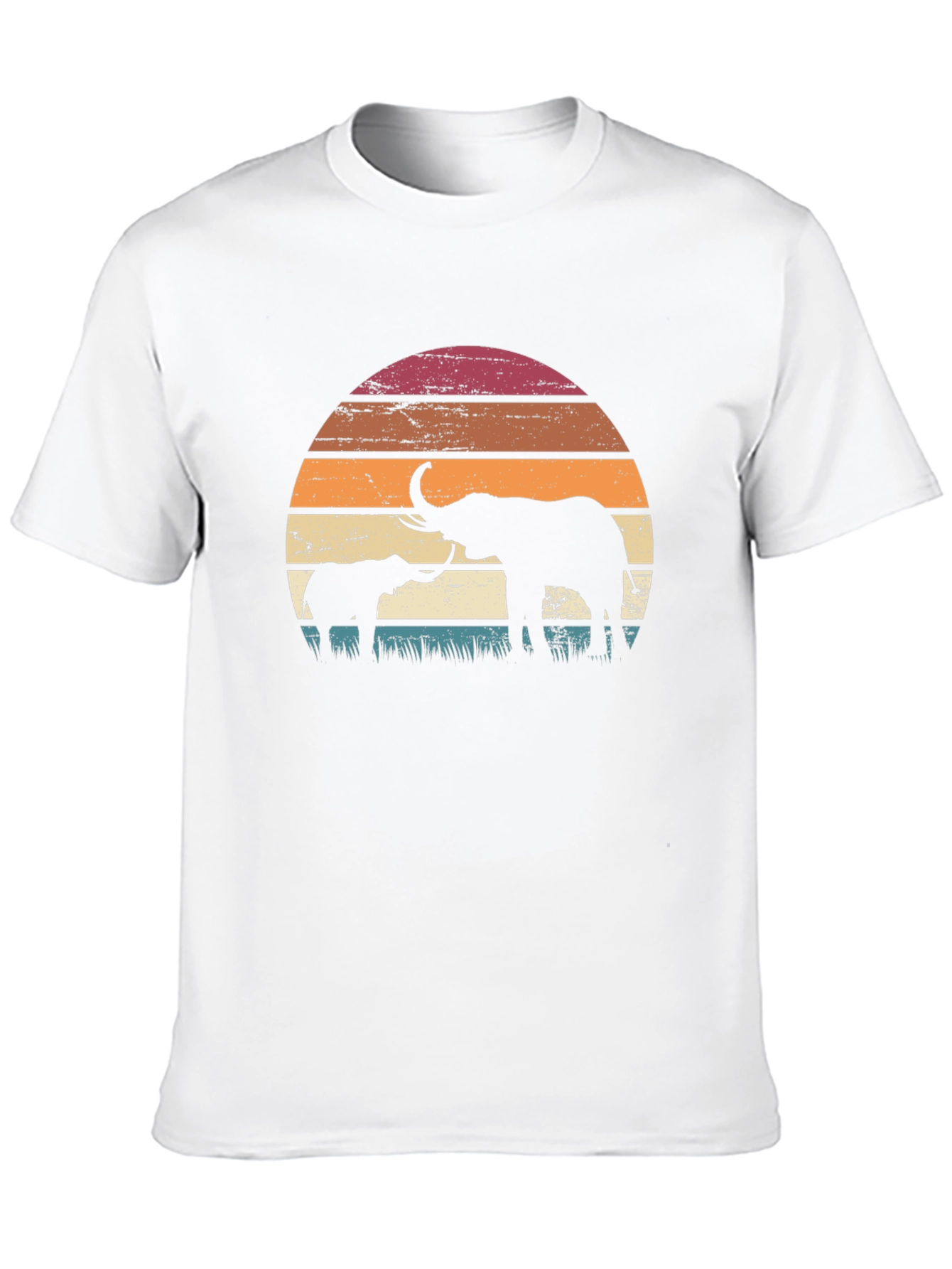 Elephant Sunset Graphic Tee - Retro Style