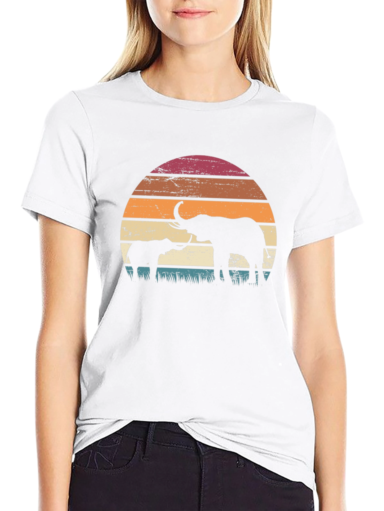 Elephant Sunset Graphic Tee - Retro Style