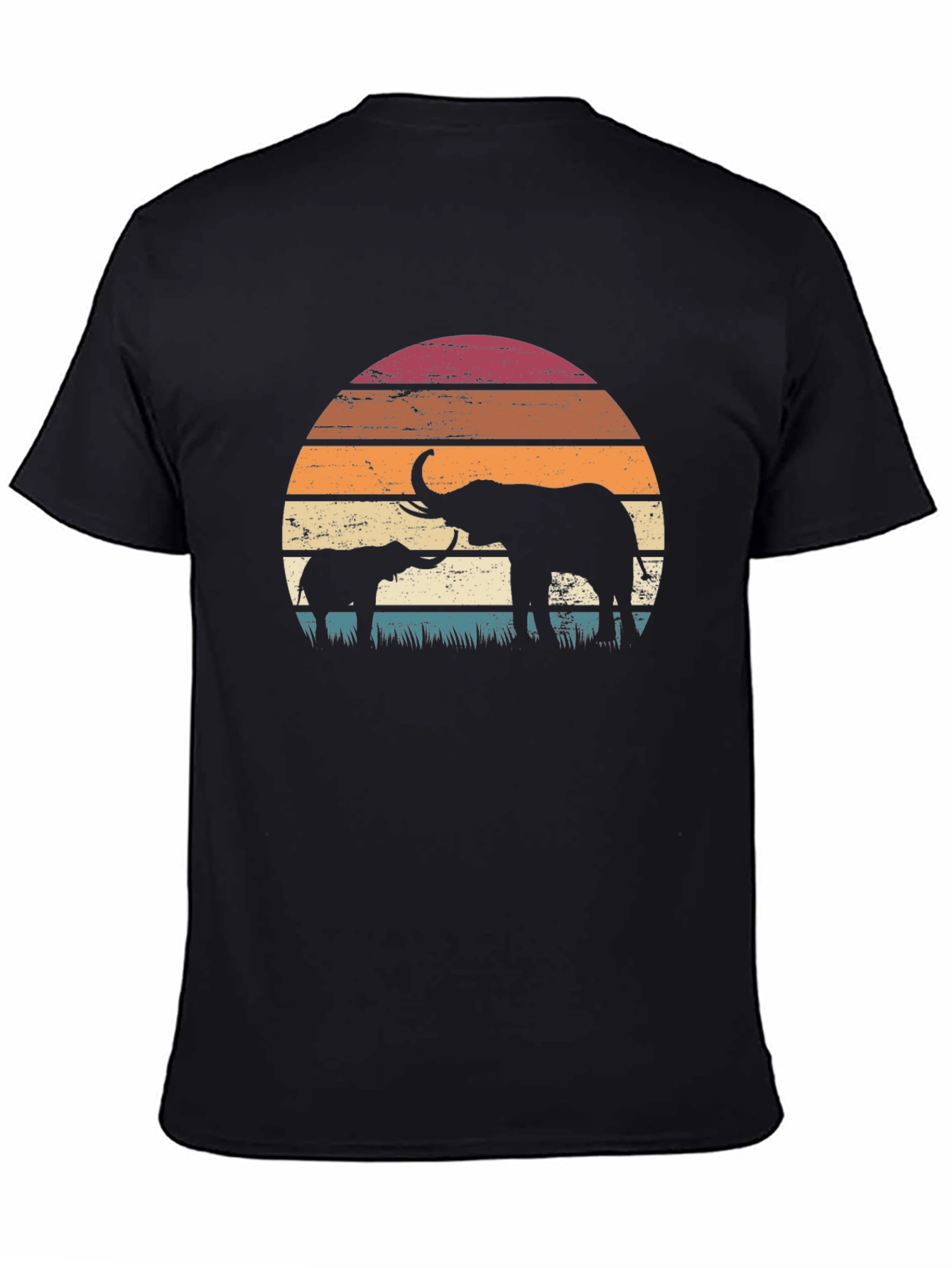 Elephant Sunset Graphic Tee - Retro Style