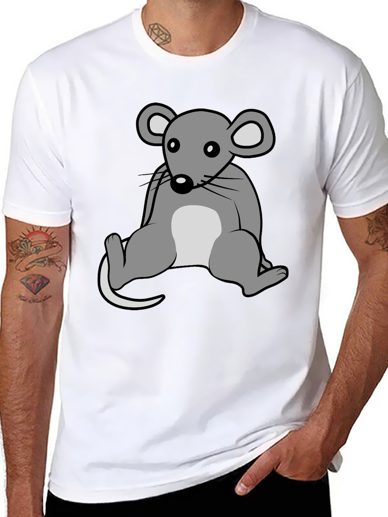 Cartoon Mouse Graphic T-Shirt - Unisex Crew Neck