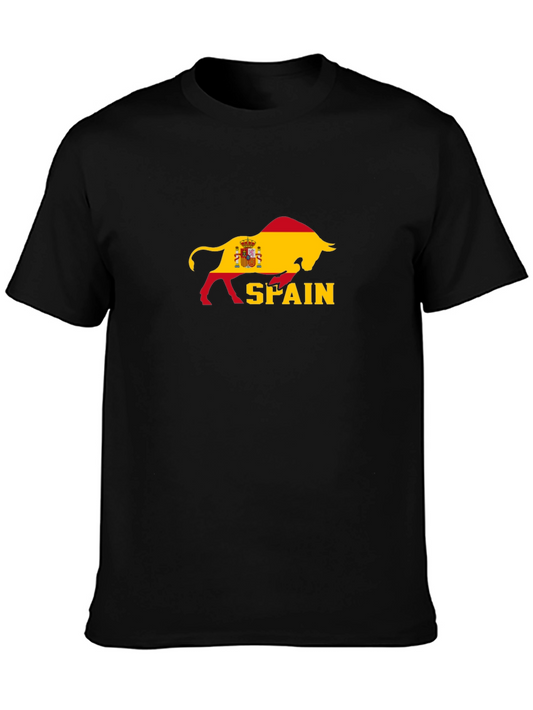 Spain Flag Bull Graphic Tee - Mens Short Sleeve T-Shirt