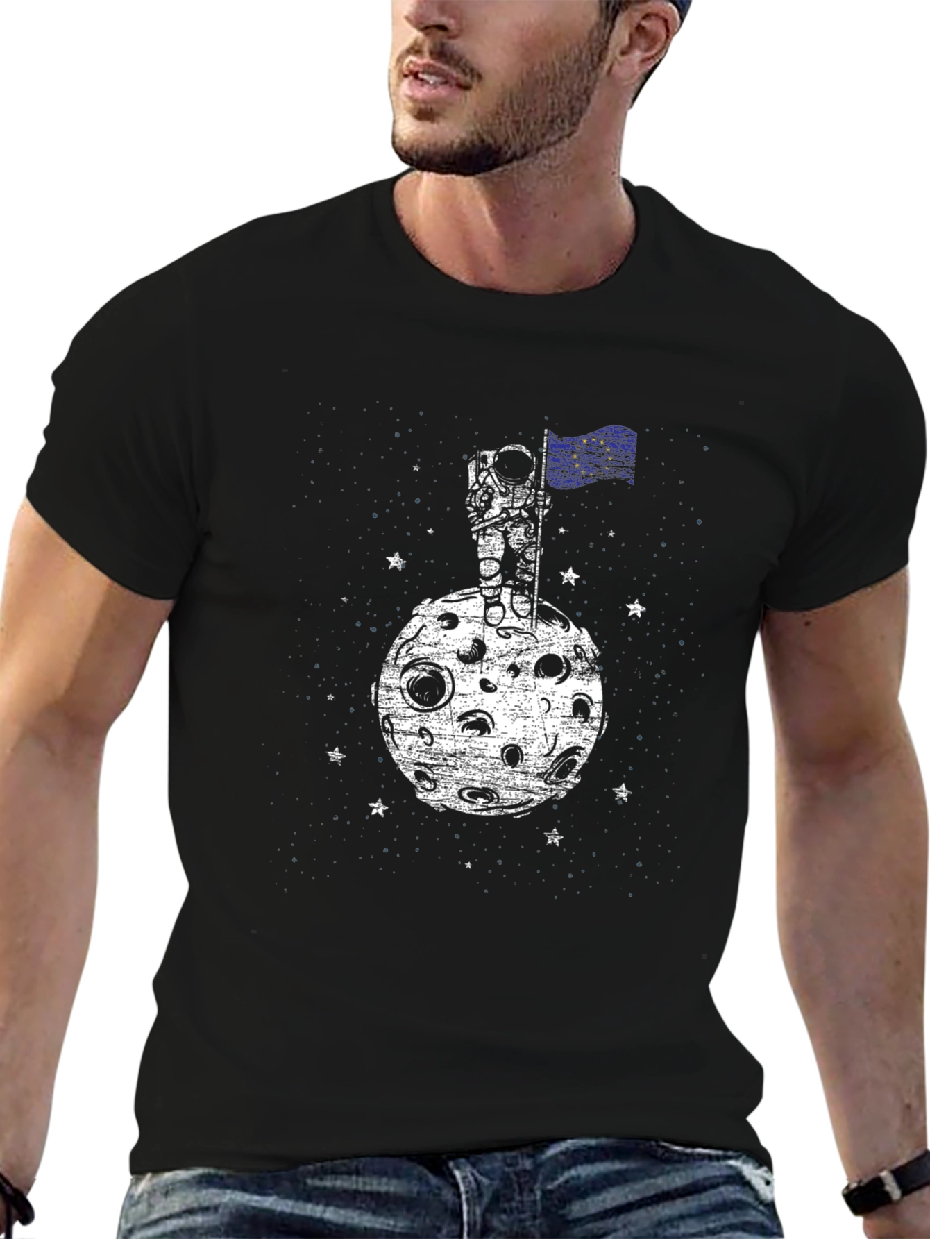 Astronaut Moon EU Flag Graphic Tee - Black