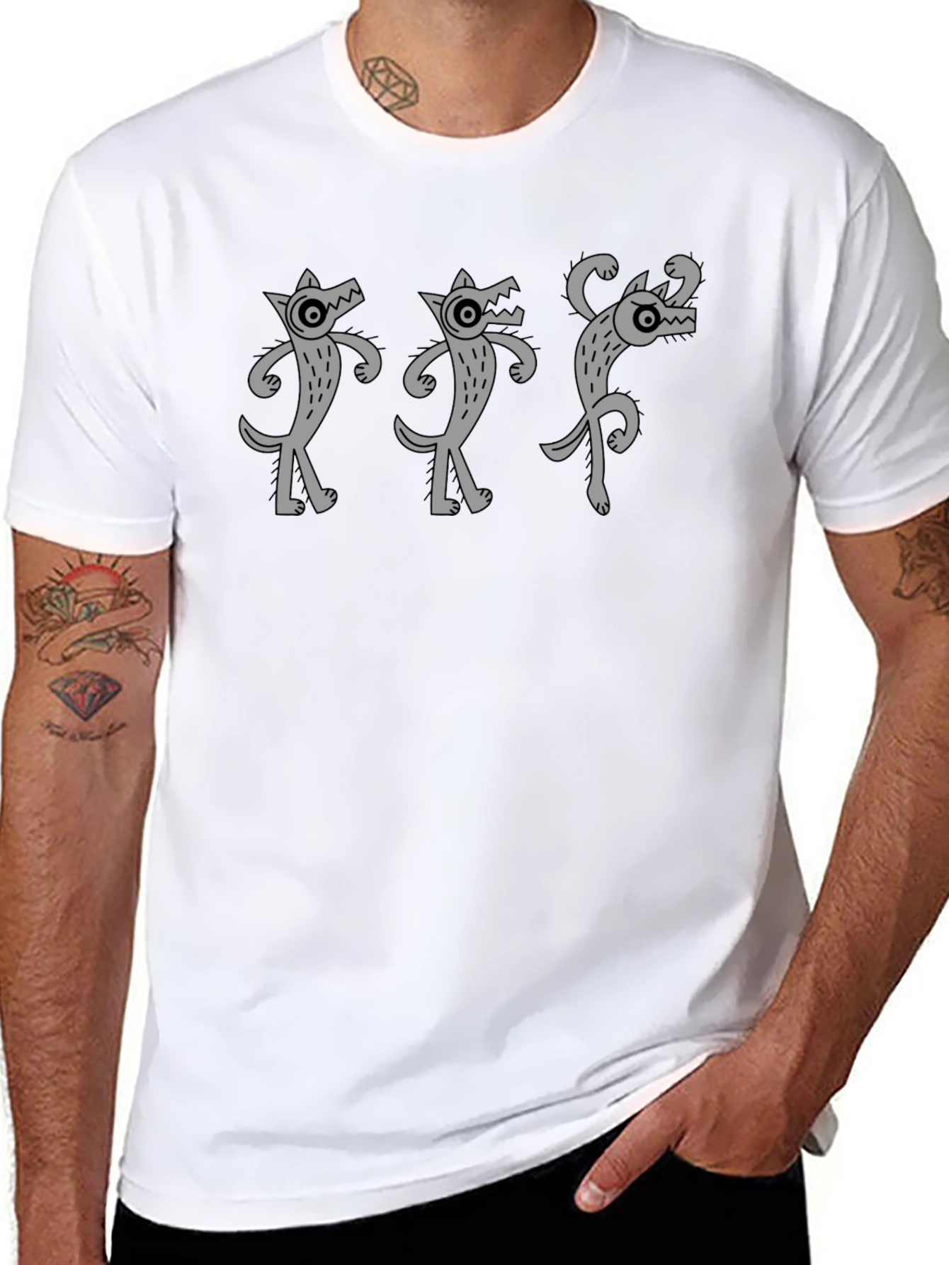 Funny Wolf Graphic Tee - Black Cotton T-Shirt