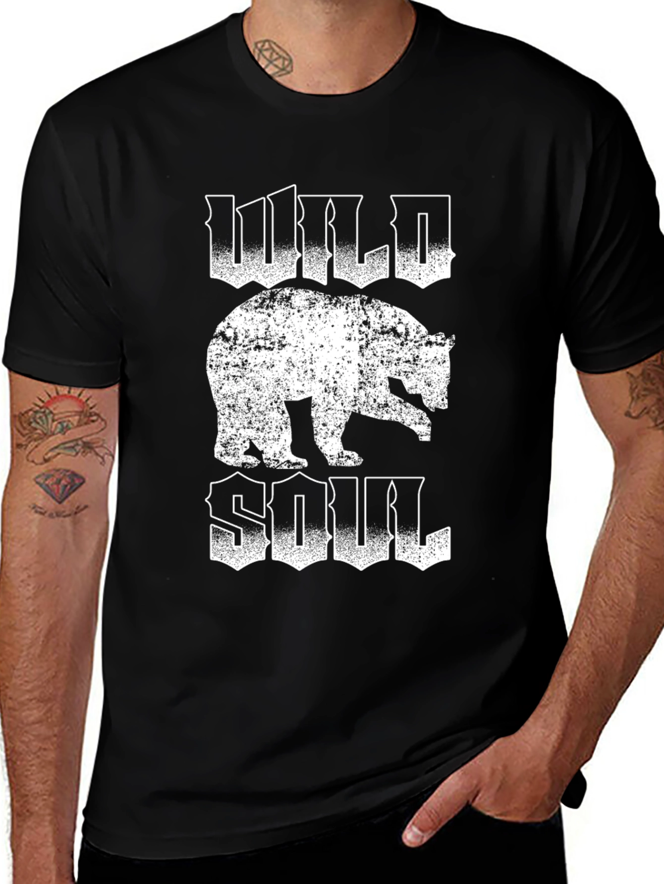 Wild Soul Bear Graphic Tee - Black Cotton T-Shirt